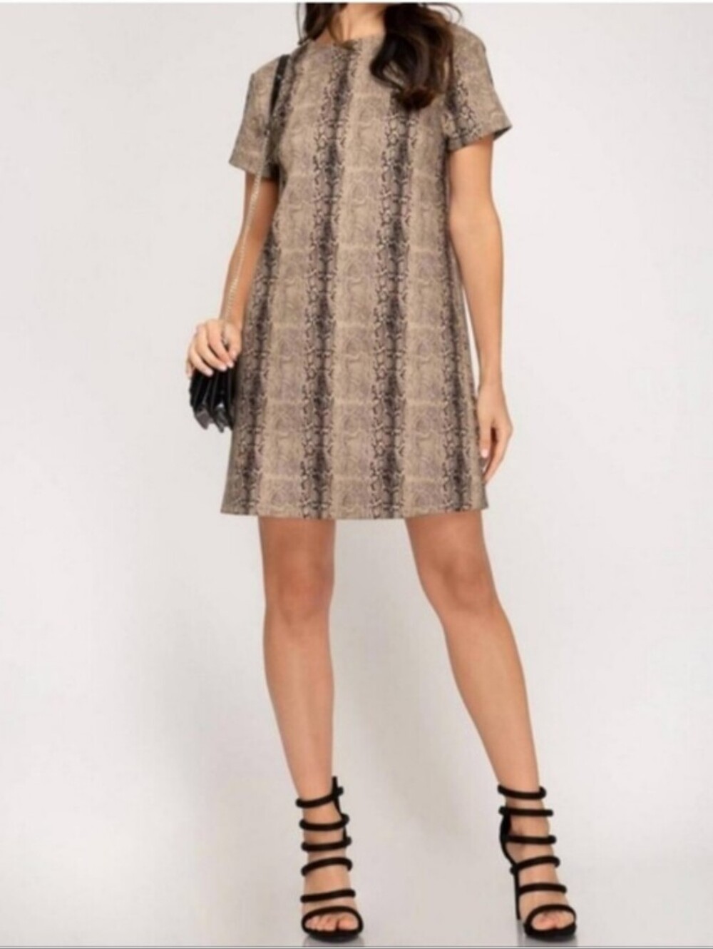 Shift Dress Animal Print Mini Short Sleeve Soft T Fabric Size S